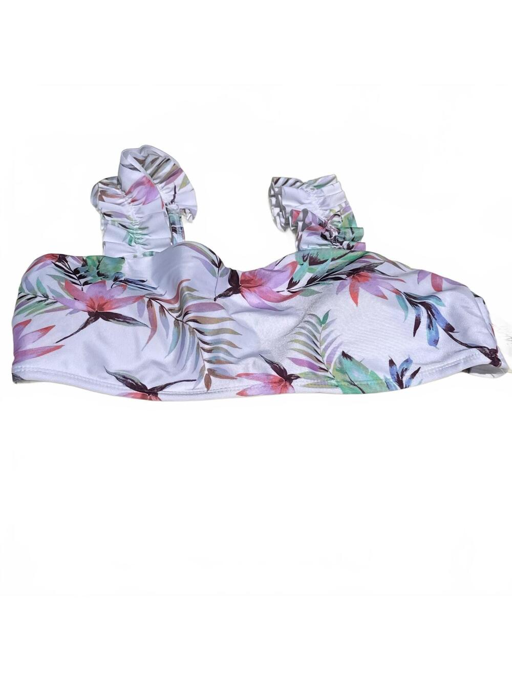 Raisins Size 16 Big Girls Tulum White Purple Floral Swimsuit Top NWT